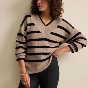 Next V-Neck Sweater - Tan and Black Stripes